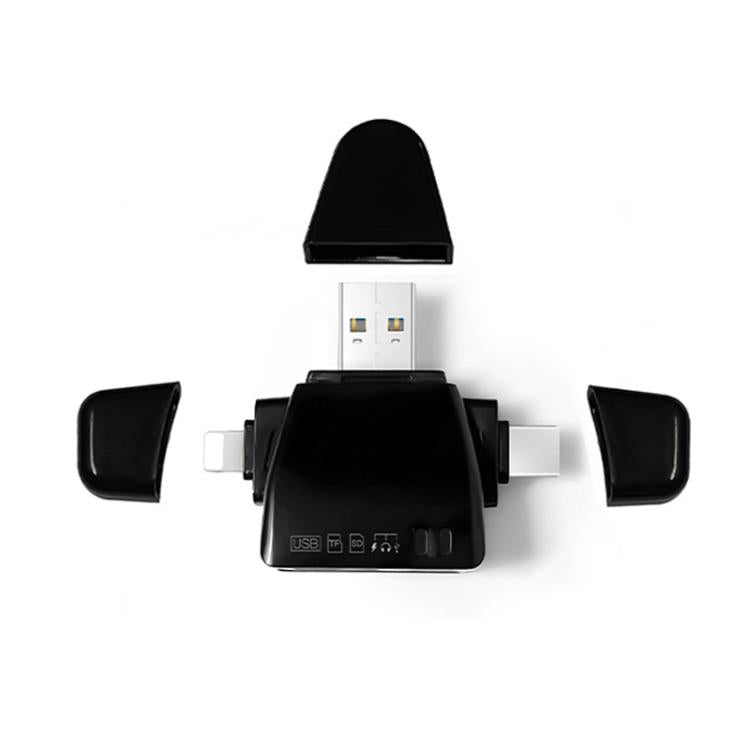 AJ-701 USB-A To USB-C / Type-C + Micro USB + 8 Pin 7-In-1 Universal Card Reader(Black) - U Disk & Card Reader by buy2fix | Online Shopping UK | buy2fix