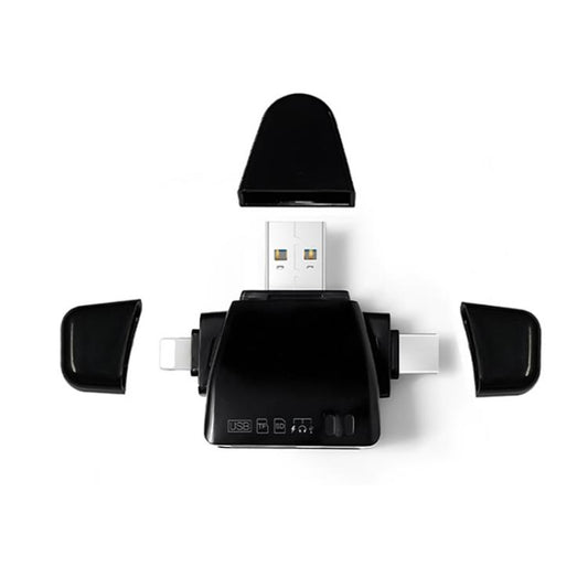 AJ-701 USB-A To USB-C / Type-C + Micro USB + 8 Pin 7-In-1 Universal Card Reader(Black) - U Disk & Card Reader by buy2fix | Online Shopping UK | buy2fix