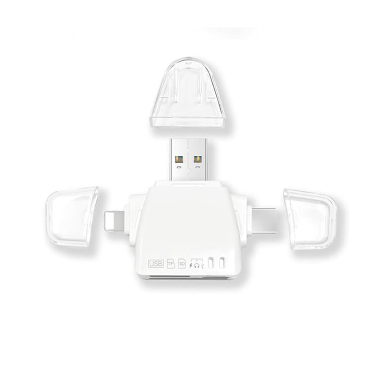 AJ-701 USB-A To USB-C / Type-C + Micro USB + 8 Pin 7-In-1 Universal Card Reader(White) - U Disk & Card Reader by buy2fix | Online Shopping UK | buy2fix