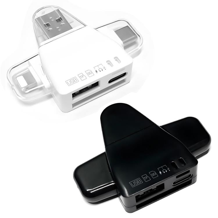 AJ-701 USB-A To USB-C / Type-C + Micro USB + 8 Pin 7-In-1 Universal Card Reader(White) - U Disk & Card Reader by buy2fix | Online Shopping UK | buy2fix