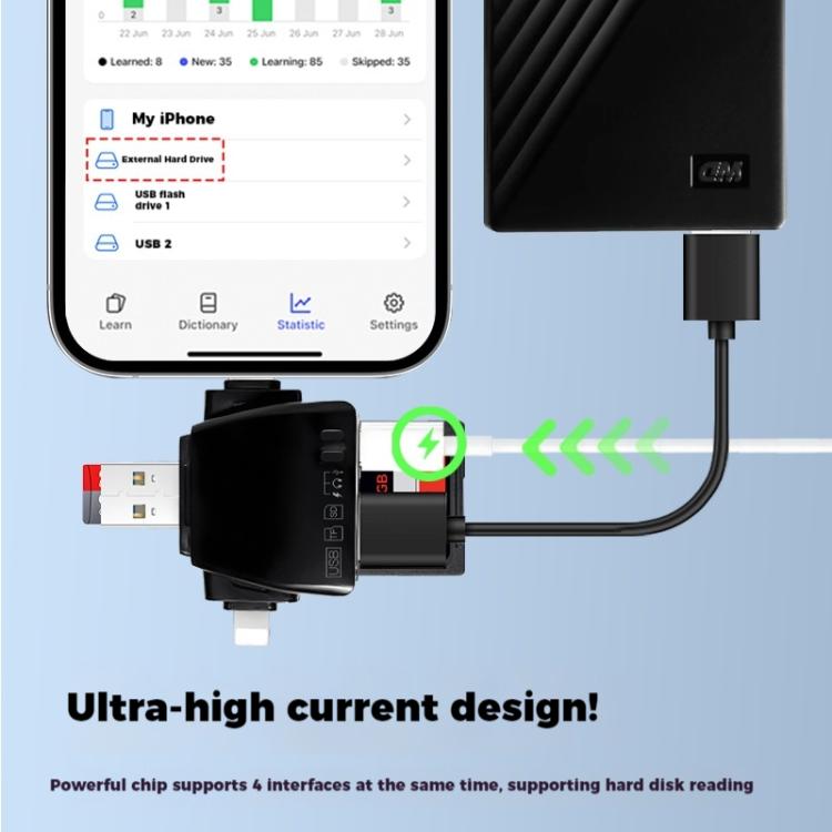 AJ-701 USB-A To USB-C / Type-C + Micro USB + 8 Pin 7-In-1 Universal Card Reader(White) - U Disk & Card Reader by buy2fix | Online Shopping UK | buy2fix
