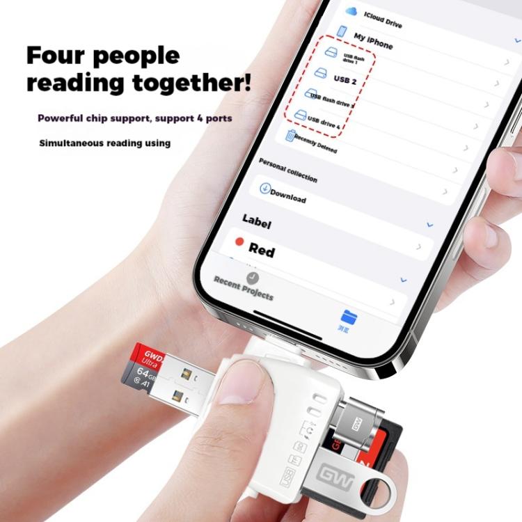 AJ-701 USB-A To USB-C / Type-C + Micro USB + 8 Pin 7-In-1 Universal Card Reader(Black) - U Disk & Card Reader by buy2fix | Online Shopping UK | buy2fix