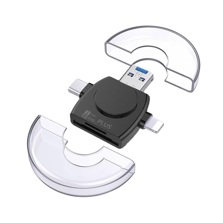 USB 3.0 To USB-C / Type-C / 8 Pin 6-In-1 Multifunctional TF / SD / NM Card Reader(Black) - U Disk & Card Reader by buy2fix | Online Shopping UK | buy2fix