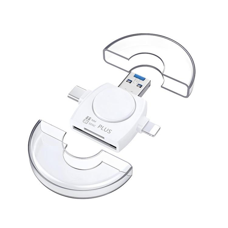 USB 3.0 To USB-C / Type-C / 8 Pin 6-In-1 Multifunctional TF / SD / NM Card Reader(White) - U Disk & Card Reader by buy2fix | Online Shopping UK | buy2fix