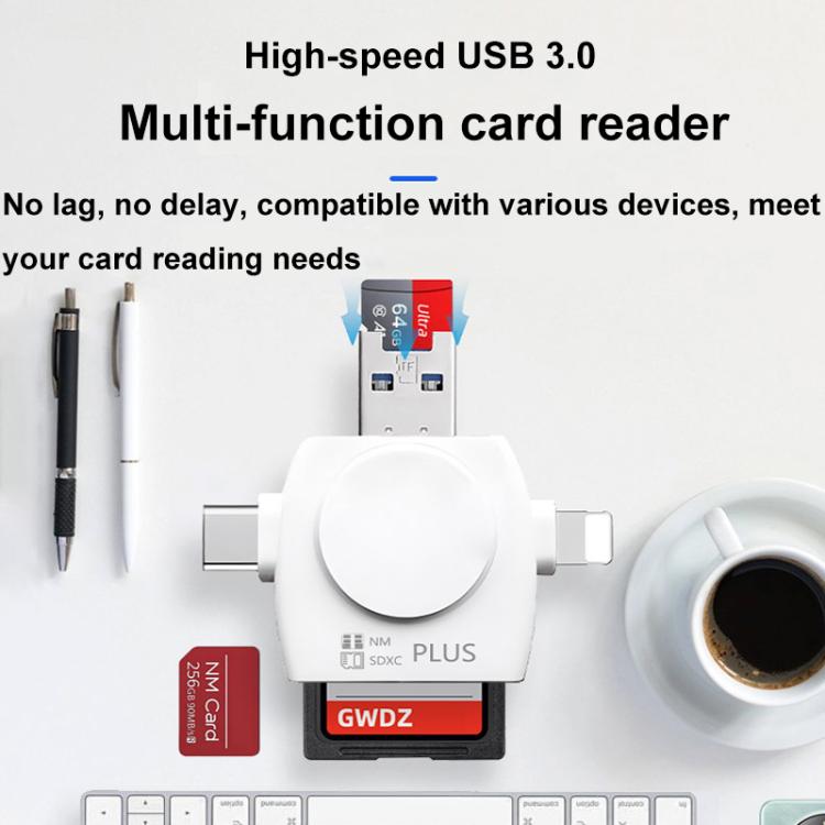 USB 3.0 To USB-C / Type-C / 8 Pin 6-In-1 Multifunctional TF / SD / NM Card Reader(Black) - U Disk & Card Reader by buy2fix | Online Shopping UK | buy2fix