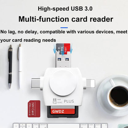USB 3.0 To USB-C / Type-C / 8 Pin 6-In-1 Multifunctional TF / SD / NM Card Reader(Black) - U Disk & Card Reader by buy2fix | Online Shopping UK | buy2fix