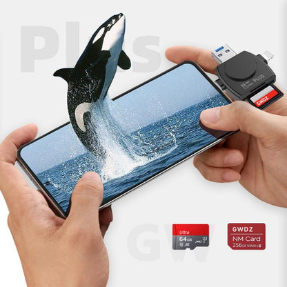 USB 3.0 To USB-C / Type-C / 8 Pin 6-In-1 Multifunctional TF / SD / NM Card Reader(Black) - U Disk & Card Reader by buy2fix | Online Shopping UK | buy2fix