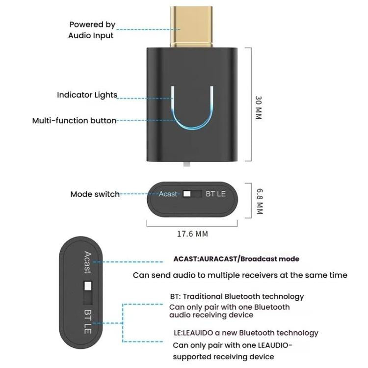 Universal Mobile Phone Computer Type-C Bluetooth Audio Transmitter - Audio Receiver Transmitter by buy2fix | Online Shopping UK | buy2fix