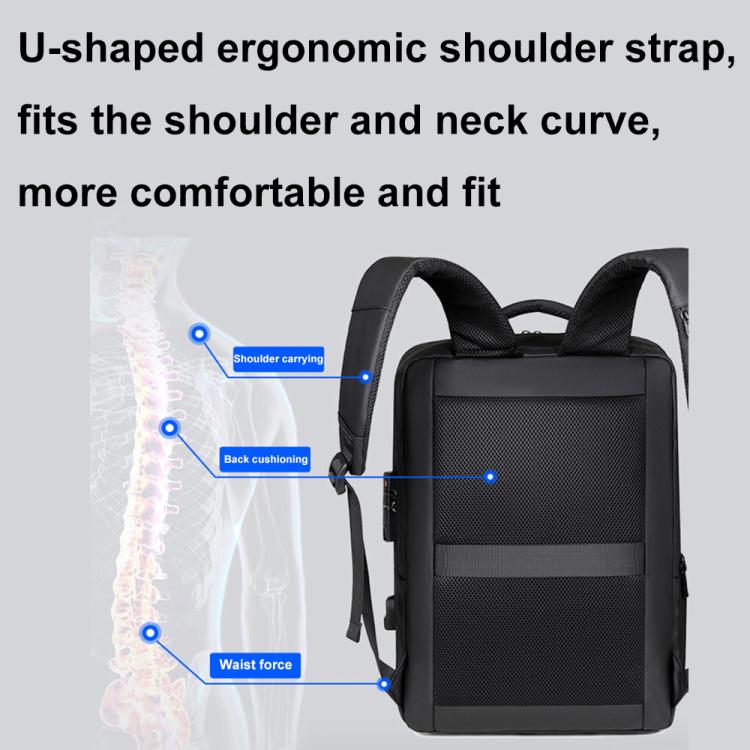 OUMANTU 966 Large-Capacity Waterproof Three-Dimensional Password Lock Laptop Backpack(Black) - Backpack by OUMANTU | Online Shopping UK | buy2fix