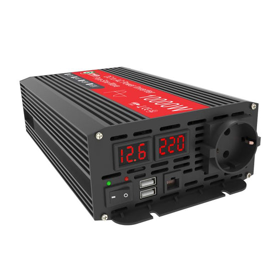 Gurxun 1500W Dual USB Fast Charger Dual Digital Display Pure Sine Wave Inverter, Spec: EU Plug 12V To 220V - Pure Sine Wave by Gurxun | Online Shopping UK | buy2fix