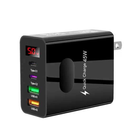 2 USB+2 Type-C Digital Display Mobile Phone Multi-port Charger, Color: US Plug Black - USB Charger by buy2fix | Online Shopping UK | buy2fix