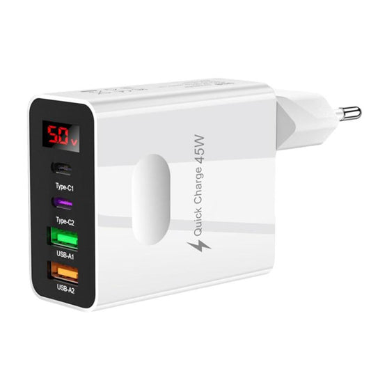 2 USB+2 Type-C Digital Display Mobile Phone Multi-port Charger, Color: EU Plug White - USB Charger by buy2fix | Online Shopping UK | buy2fix