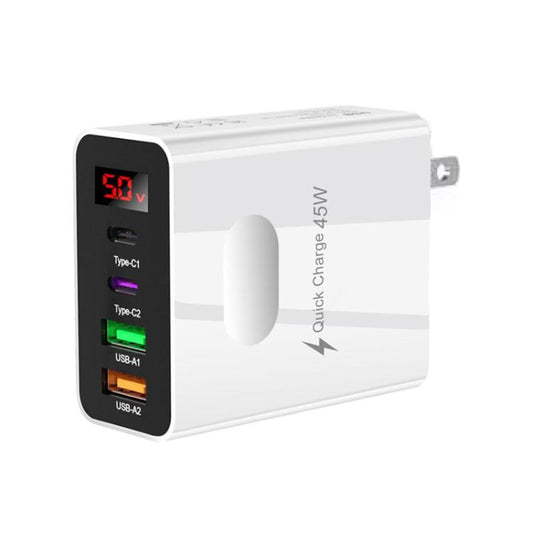 2 USB+2 Type-C Digital Display Mobile Phone Multi-port Charger, Color: US Plug White - USB Charger by buy2fix | Online Shopping UK | buy2fix