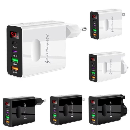 2 USB+2 Type-C Digital Display Mobile Phone Multi-port Charger, Color: UK Plug White - USB Charger by buy2fix | Online Shopping UK | buy2fix