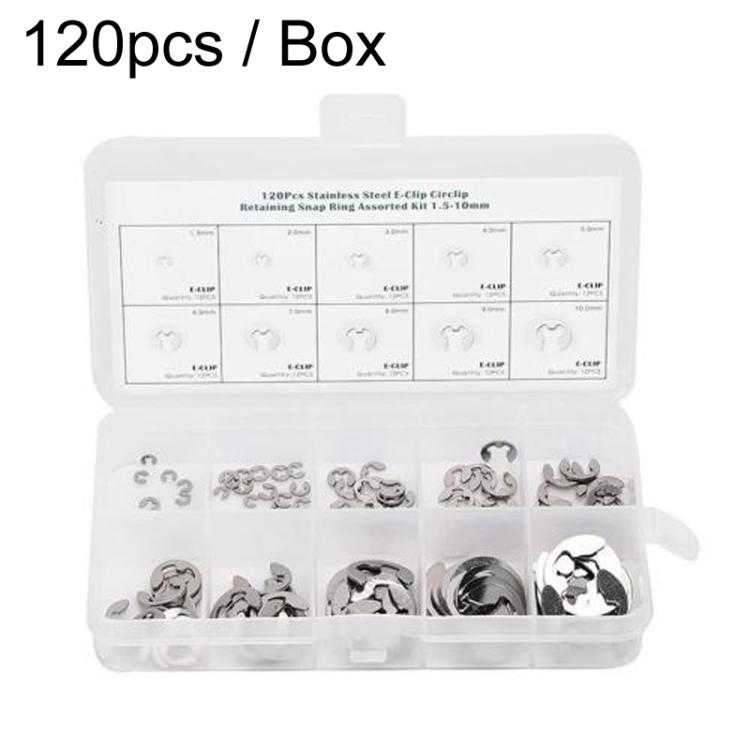120pcs / Box M1.5-M10 304 Stainless Steel E-Type Open Retaining Ring Kit - Engine Fittings by buy2fix | Online Shopping UK | buy2fix
