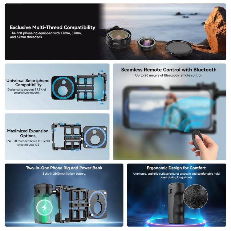 APEXEL VideoRig 2 Pro Smart Bluetooth Handle Mobile Photography Rabbit Cage Set(Black) - Handheld Gimbals by APEXEL | Online Shopping UK | buy2fix