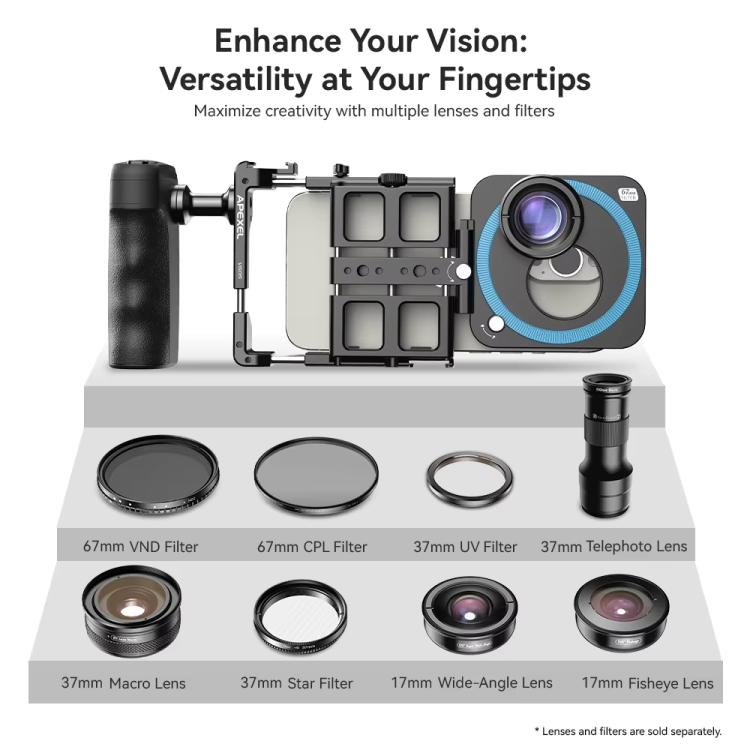 APEXEL VideoRig 2 Pro Smart Bluetooth Handle Mobile Photography Rabbit Cage Set(Black) - Handheld Gimbals by APEXEL | Online Shopping UK | buy2fix