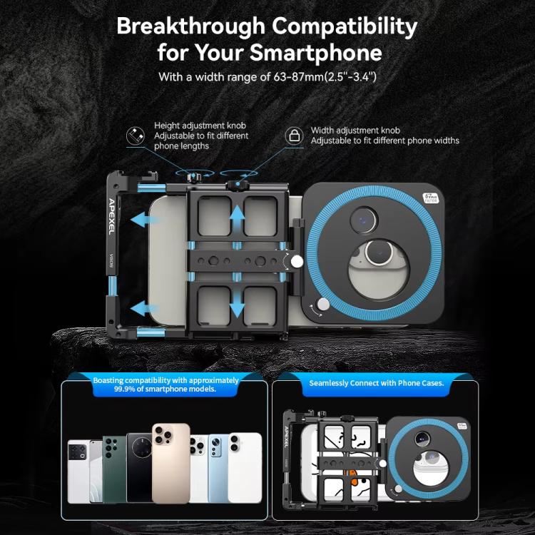 APEXEL VideoRig 2 Pro Smart Bluetooth Handle Mobile Photography Rabbit Cage Set(Black) - Handheld Gimbals by APEXEL | Online Shopping UK | buy2fix