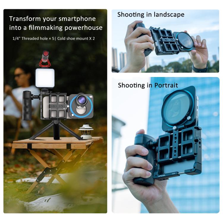 APEXEL VideoRig 2 Pro Smart Bluetooth Handle Mobile Photography Rabbit Cage Set(Black) - Handheld Gimbals by APEXEL | Online Shopping UK | buy2fix