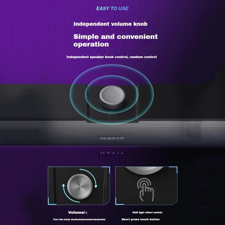 Havit M19 RGB Lighting Effect Desktop Computer Wired Speaker, Color: Black Bluetooth Version -  by Havit | Online Shopping UK | buy2fix