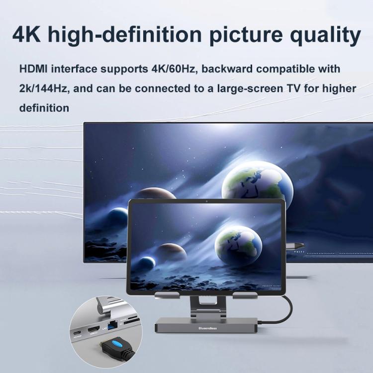 Blueendless 4K/60Hz Multifunctional Docking Station Tablet Holder, Spec: 10-in-1 Rotating - Desktop Holder by Blueendless | Online Shopping UK | buy2fix