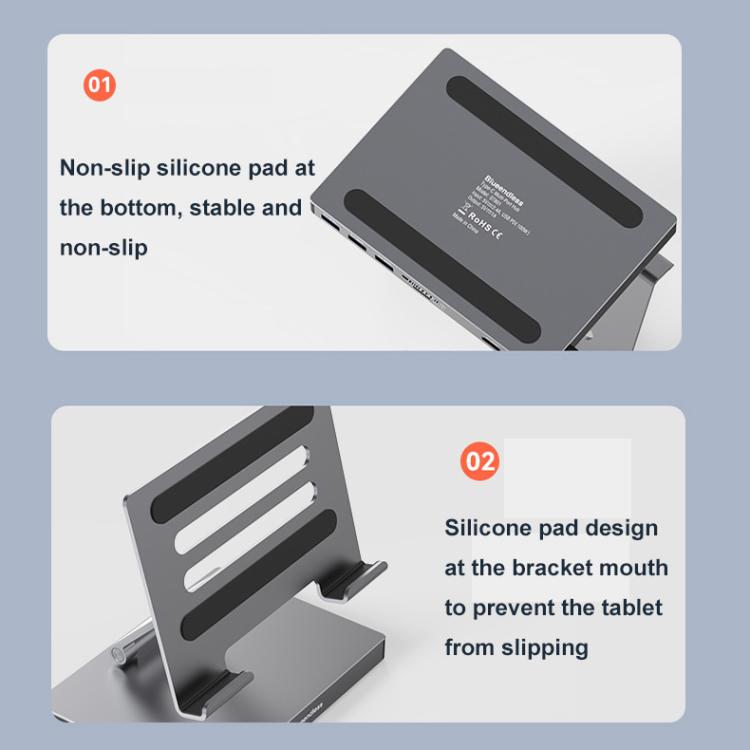 Blueendless 4K/60Hz Multifunctional Docking Station Tablet Holder, Spec: 10-in-1 Ethernet Port Rotating - Desktop Holder by Blueendless | Online Shopping UK | buy2fix