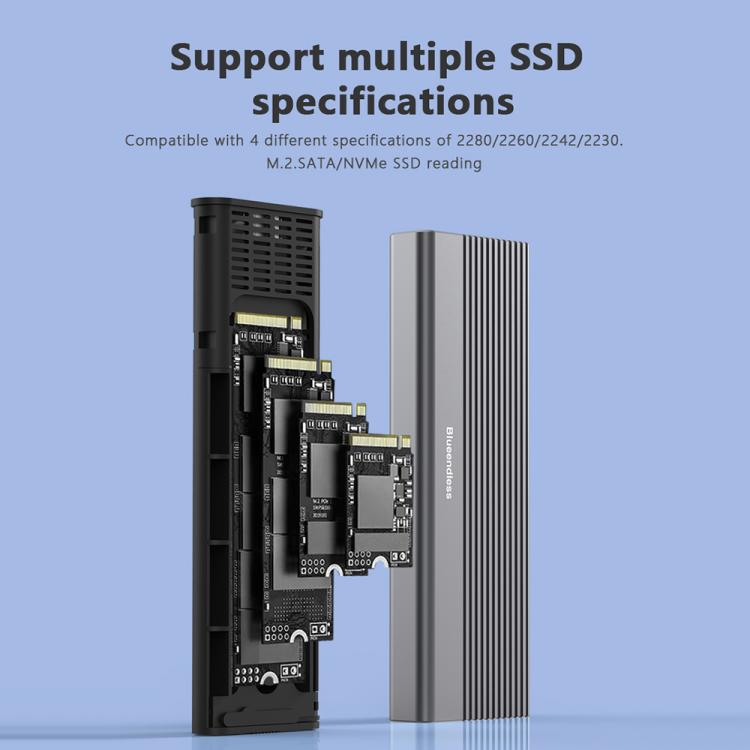 Blueendless 2818SN M.2 Nvme / Sata Dual-protocol Mobile Hard Disk Box with 2-in-1 Cable - HDD Enclosure by Blueendless | Online Shopping UK | buy2fix