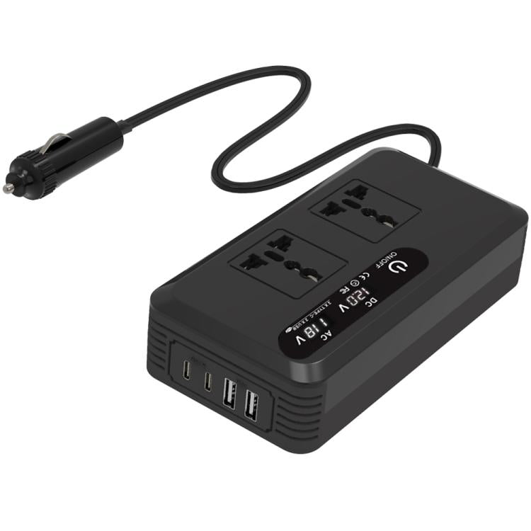 Gurxun Dual Digital Display Car Inverter With 2 USB+2 Type-C Ports Universal Plug 220V - Modified Square Wave by Gurxun | Online Shopping UK | buy2fix