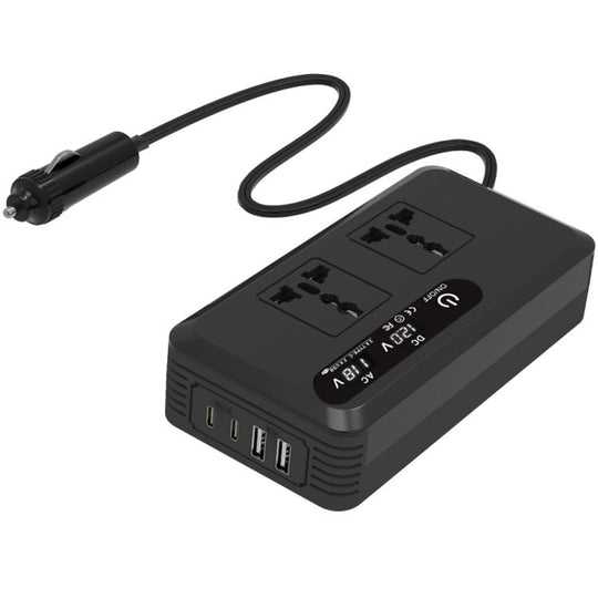 Gurxun Dual Digital Display Car Inverter With 2 USB+2 Type-C Ports Universal Plug 110V
