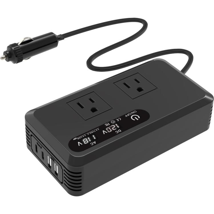 Gurxun Dual Digital Display Car Inverter With 2 USB+2 Type-C Ports US Plug 110V - Modified Square Wave by Gurxun | Online Shopping UK | buy2fix