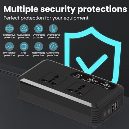 Gurxun Dual Digital Display Car Inverter With 2 USB+2 Type-C Ports Universal Plug 220V - Modified Square Wave by Gurxun | Online Shopping UK | buy2fix