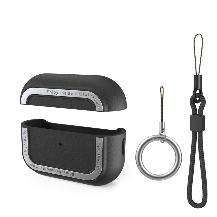 For AirPods Pro 2 AhaStyle JY09 Dual Lanyard Case TPU+Aluminum Personalized Case(Black) - For AirPods Pro 2 by AhaStyle | Online Shopping UK | buy2fix
