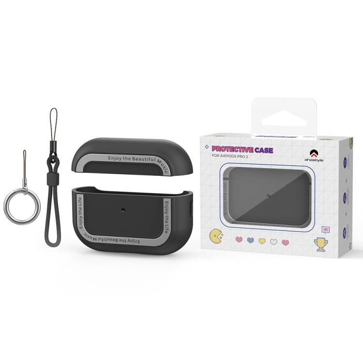 For AirPods Pro 2 AhaStyle JY09 Dual Lanyard Case TPU+Aluminum Personalized Case(Black) - For AirPods Pro 2 by AhaStyle | Online Shopping UK | buy2fix