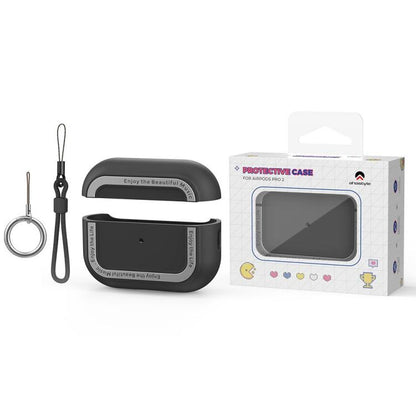 For AirPods Pro 2 AhaStyle JY09 Dual Lanyard Case TPU+Aluminum Personalized Case(Black) - For AirPods Pro 2 by AhaStyle | Online Shopping UK | buy2fix