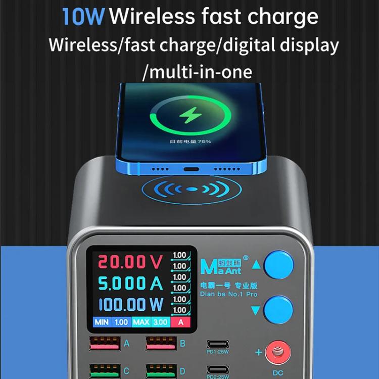 MaAnt DianBa No.1 Pro Multi-port Charger 9-ports With Digital Display Power Wireless Charger EU Plug - Power Supply by MaAnt | Online Shopping UK | buy2fix