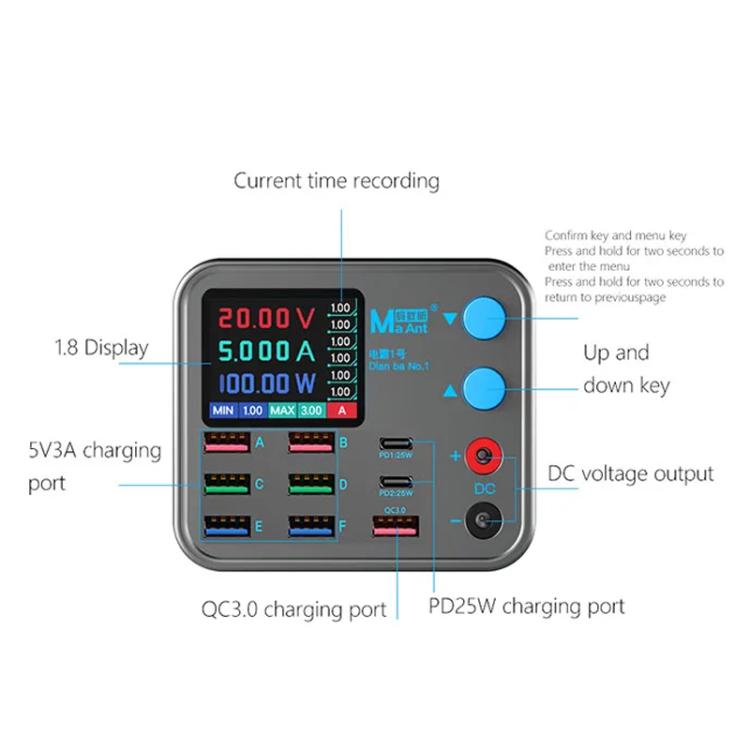 MaAnt DianBa No.1 Pro Multi-port Charger 9-ports With Digital Display Power Wireless Charger EU Plug - Power Supply by MaAnt | Online Shopping UK | buy2fix