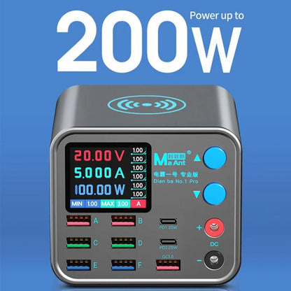 MaAnt DianBa No.1 Pro Multi-port Charger 9-ports With Digital Display Power Wireless Charger EU Plug - Power Supply by MaAnt | Online Shopping UK | buy2fix