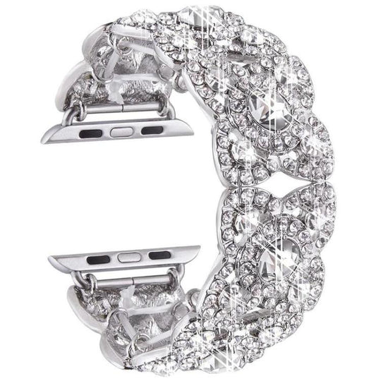 Petaled Metal Diamond Wristband Strap For Apple Watch Series 9 / 8 / 7 / 6 / SE / 5 / 4 / 3, Color: 1215 Silver(42/44/45/49mm)