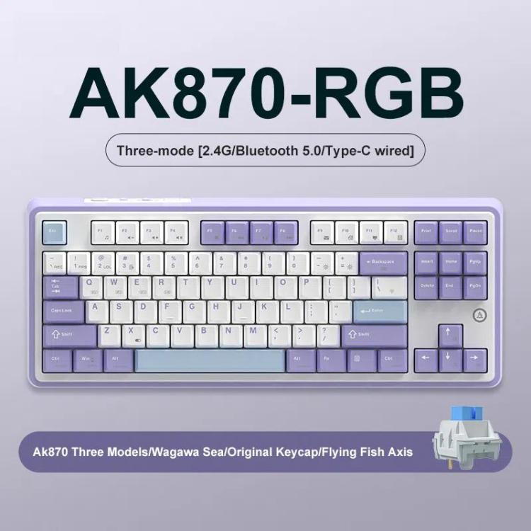 Ajazz AK870 Wireless Bluetooth Tri-mode Mechanical Keyboard RGB DIY Custom Hot Swap Gaming Keyboard, Style: Flying Fish Axis Purple - Wireless Keyboard by Ajazz | Online Shopping UK | buy2fix