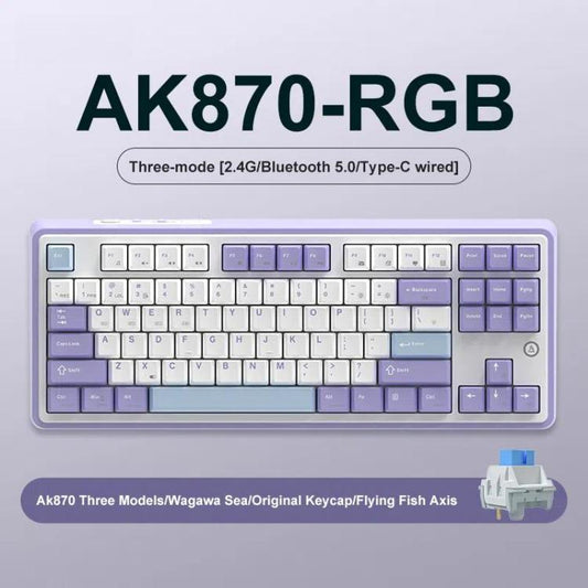 Ajazz AK870 Wireless Bluetooth Tri-mode Mechanical Keyboard RGB DIY Custom Hot Swap Gaming Keyboard, Style: Flying Fish Axis Purple - Wireless Keyboard by Ajazz | Online Shopping UK | buy2fix