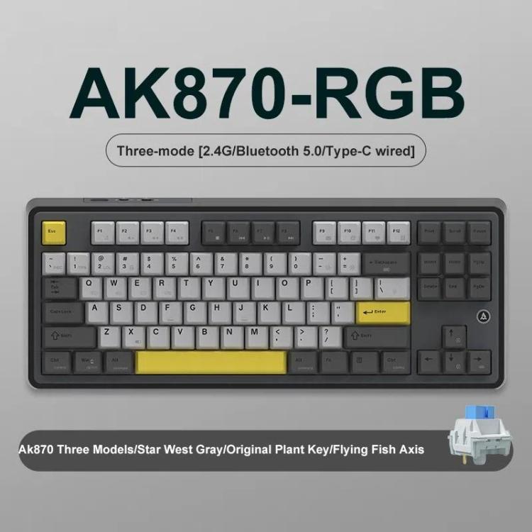 Ajazz AK870 Wireless Bluetooth Tri-mode Mechanical Keyboard RGB DIY Custom Hot Swap Gaming Keyboard, Style: Flying Fish Axis Black - Wireless Keyboard by Ajazz | Online Shopping UK | buy2fix