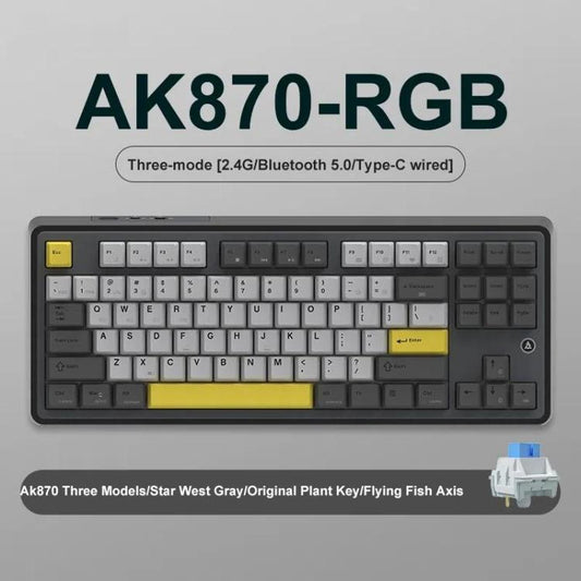 Ajazz AK870 Wireless Bluetooth Tri-mode Mechanical Keyboard RGB DIY Custom Hot Swap Gaming Keyboard, Style: Flying Fish Axis Black - Wireless Keyboard by Ajazz | Online Shopping UK | buy2fix