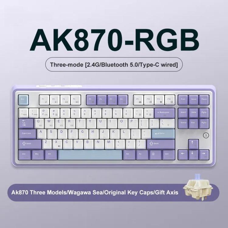 Ajazz AK870 Wireless Bluetooth Tri-mode Mechanical Keyboard RGB DIY Custom Hot Swap Gaming Keyboard, Style: Gift Axis Purple - Wireless Keyboard by Ajazz | Online Shopping UK | buy2fix