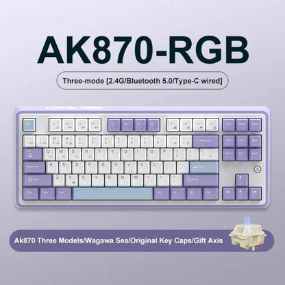Ajazz AK870 Wireless Bluetooth Tri-mode Mechanical Keyboard RGB DIY Custom Hot Swap Gaming Keyboard, Style: Gift Axis Purple - Wireless Keyboard by Ajazz | Online Shopping UK | buy2fix