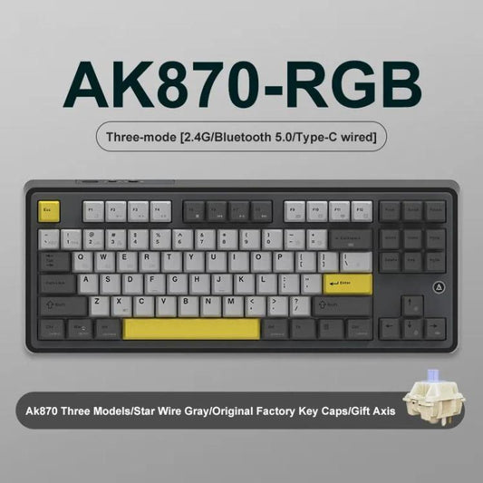 Ajazz AK870 Wireless Bluetooth Tri-mode Mechanical Keyboard RGB DIY Custom Hot Swap Gaming Keyboard, Style: Gift Axis Black - Wireless Keyboard by Ajazz | Online Shopping UK | buy2fix