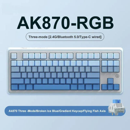 Ajazz AK870 Wireless Bluetooth Tri-mode Mechanical Keyboard RGB DIY Custom Hot Swap Gaming Keyboard, Style: Flying Fish Axis Gradient Blue - Wireless Keyboard by Ajazz | Online Shopping UK | buy2fix