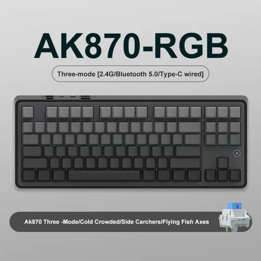 Ajazz AK870 Wireless Bluetooth Tri-mode Mechanical Keyboard RGB DIY Custom Hot Swap Gaming Keyboard, Style: Flying Fish Axis Gradient Gray - Wireless Keyboard by Ajazz | Online Shopping UK | buy2fix