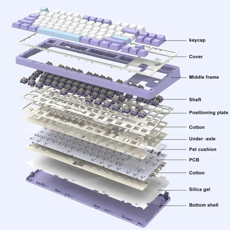 Ajazz AK870 Wireless Bluetooth Tri-mode Mechanical Keyboard RGB DIY Custom Hot Swap Gaming Keyboard, Style: Flying Fish Axis Purple - Wireless Keyboard by Ajazz | Online Shopping UK | buy2fix