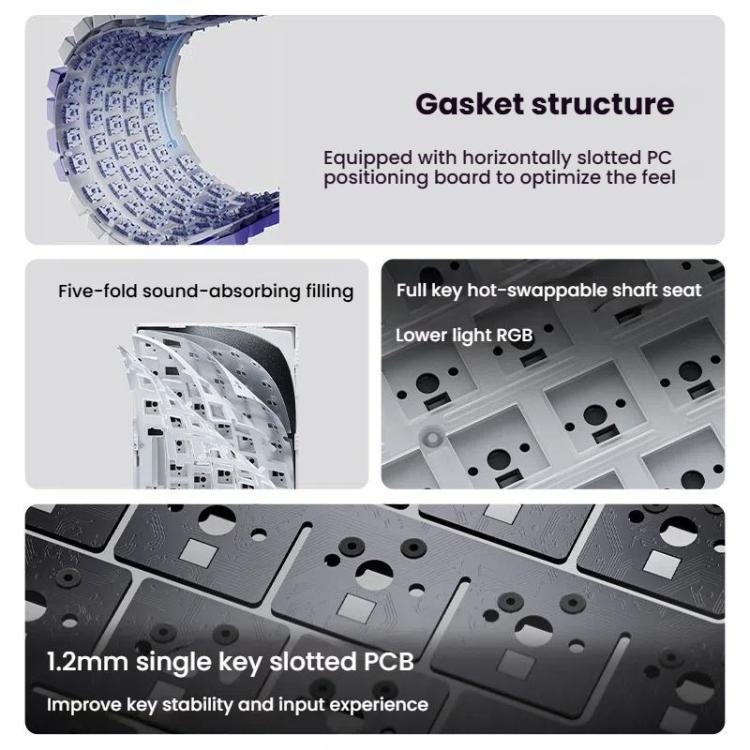 Ajazz AK820 Pro Wireless Bluetooth Tri- mode Custom Hot Swap Gasket Mechanical Gaming Keyboard With TFT Screen, Color: Flying Fish Spindle Purple - Wireless Keyboard by Ajazz | Online Shopping UK | buy2fix