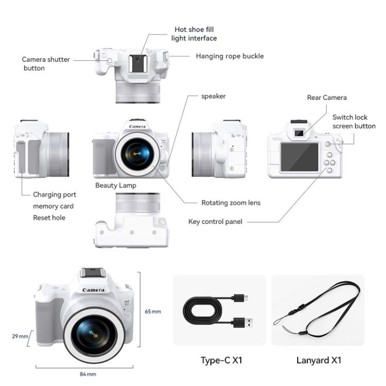48 Million Pixel 2K Ultra HD Mini Digital Portable Camera, Color: White+Fill Light - Video Cameras by buy2fix | Online Shopping UK | buy2fix